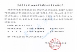 2023年甘肃农业大学硕士研究生拟录取名单公示