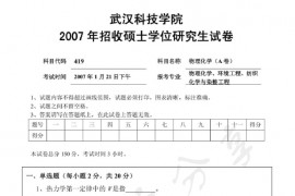 2007年武汉科技学院419物理化学A考研真题