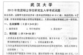 2013年武汉大学817运筹学与技术经济学考研真题