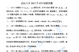 2017年武汉大学873线性代数考研真题