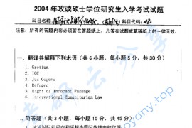 2004年武汉大学482国际法与国际经济法（国际法部分）考研真题