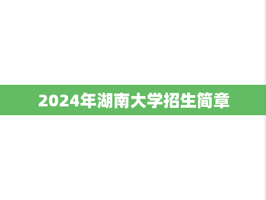 2024年湖南大学招生简章