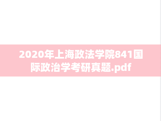 2020年上海政法学院841国际政治学考研真题.pdf