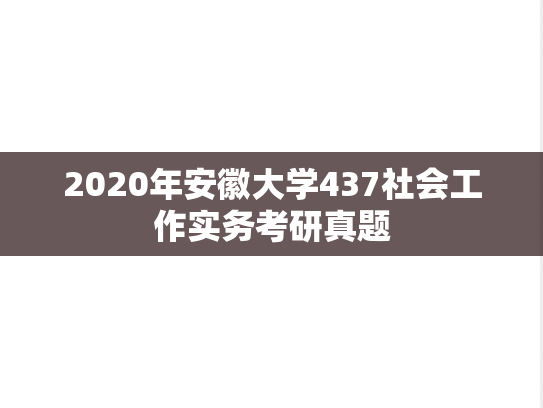2020年安徽大学437社会工作实务考研真题