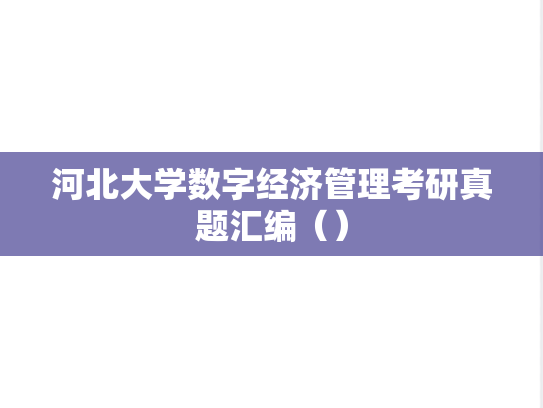 河北大学数字经济管理考研真题汇编（）