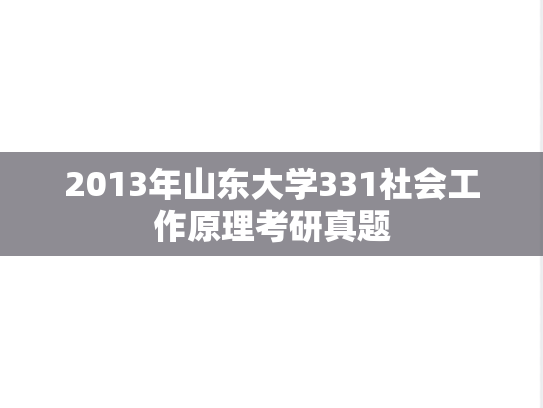 2013年山东大学331社会工作原理考研真题