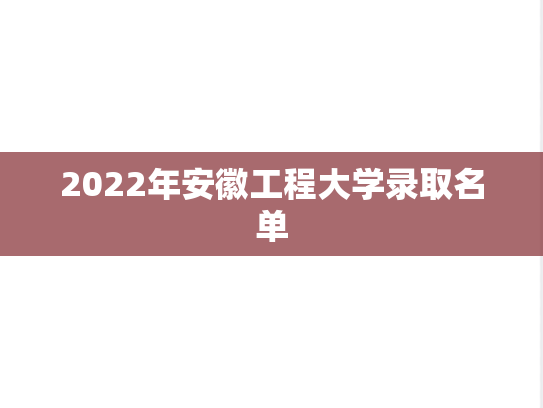 2022年安徽工程大学录取名单