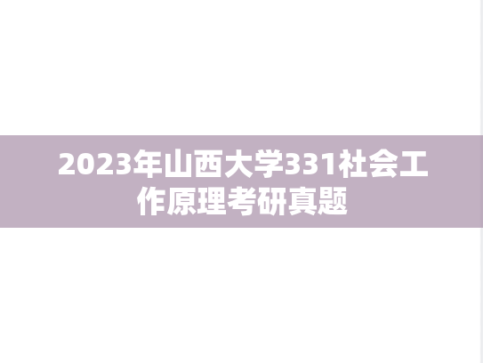 2023年山西大学331社会工作原理考研真题