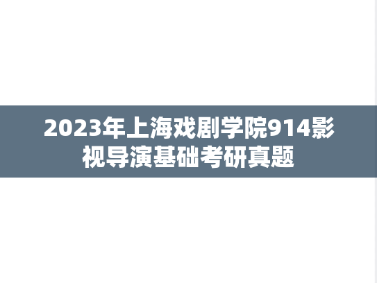 2023年上海戏剧学院914影视导演基础考研真题