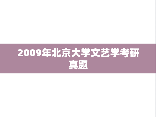 2009年北京大学文艺学考研真题