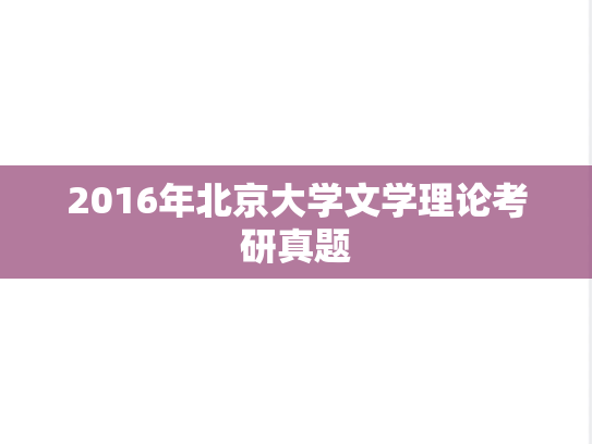 2016年北京大学文学理论考研真题