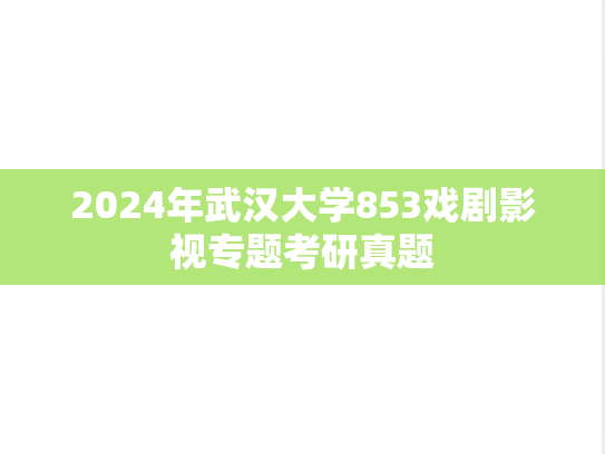 2024年武汉大学853戏剧影视专题考研真题
