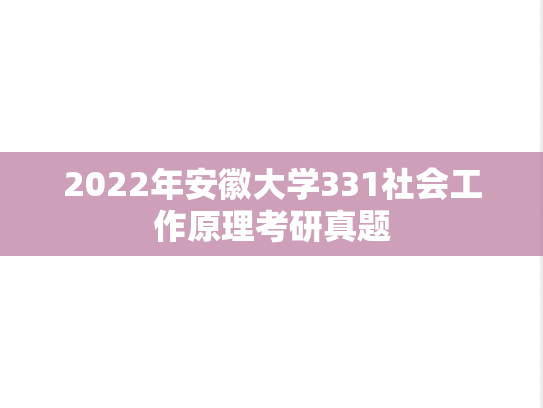 2022年安徽大学331社会工作原理考研真题
