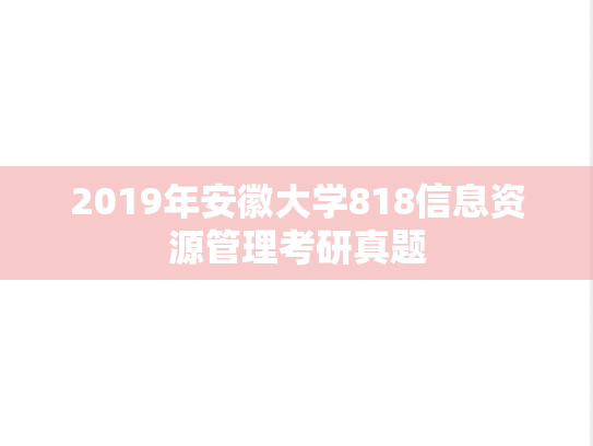 2019年安徽大学818信息资源管理考研真题