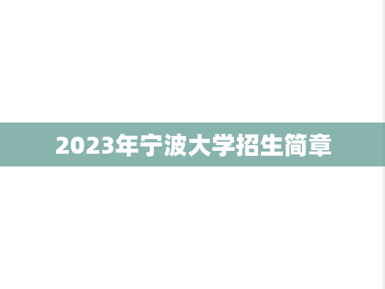 2023年宁波大学招生简章