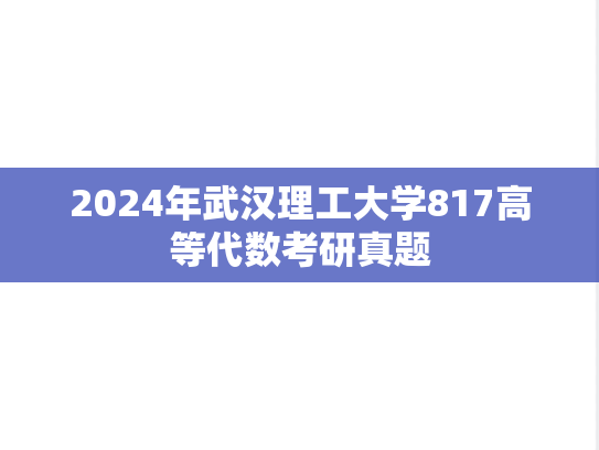 2024年武汉理工大学817高等代数考研真题