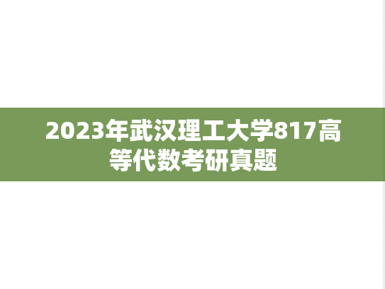 2023年武汉理工大学817高等代数考研真题