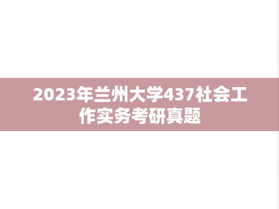 2023年兰州大学437社会工作实务考研真题