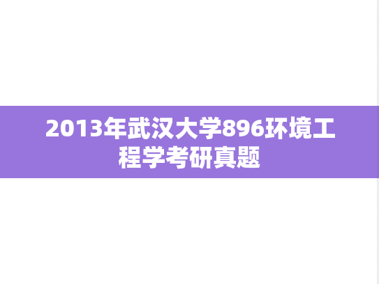 2013年武汉大学896环境工程学考研真题