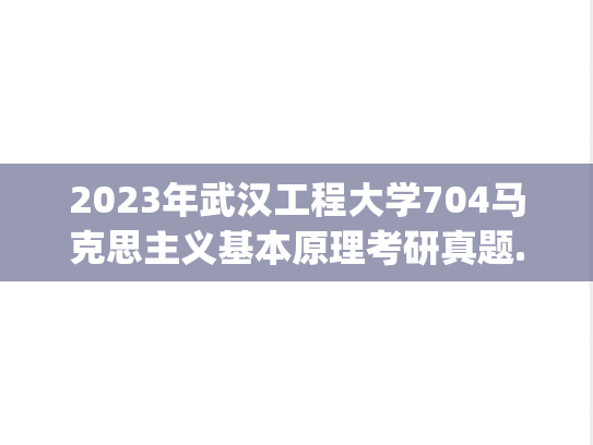2023年武汉工程大学704马克思主义基本原理考研真题.pdf