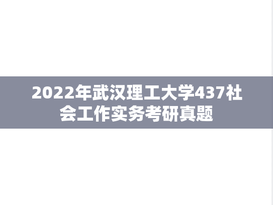 2022年武汉理工大学437社会工作实务考研真题