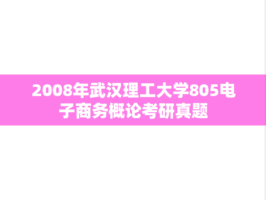 2008年武汉理工大学805电子商务概论考研真题