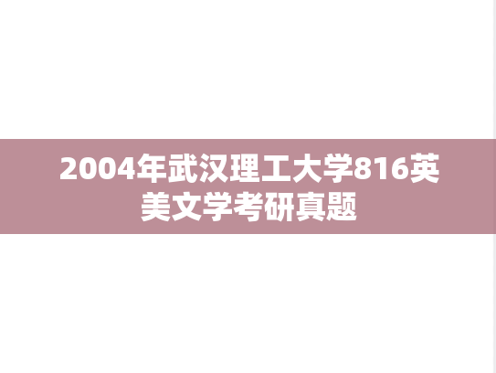 2004年武汉理工大学816英美文学考研真题