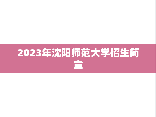 2023年沈阳师范大学招生简章