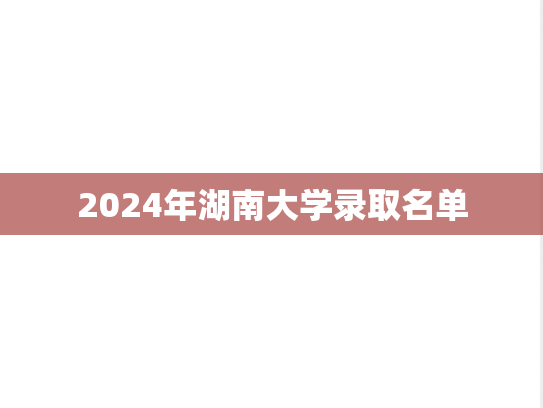 2024年湖南大学录取名单