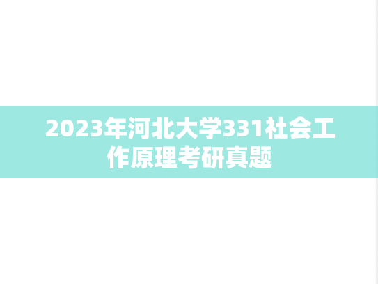 2023年河北大学331社会工作原理考研真题