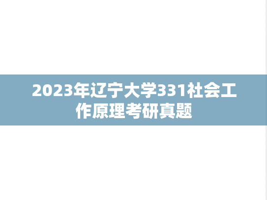 2023年辽宁大学331社会工作原理考研真题