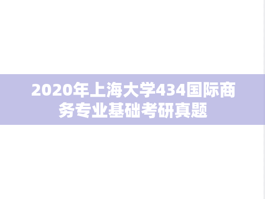 2020年上海大学434国际商务专业基础考研真题