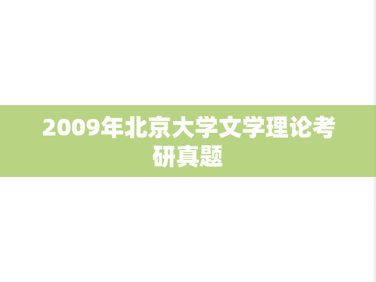 2009年北京大学文学理论考研真题