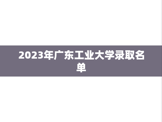 2023年广东工业大学录取名单