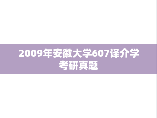 2009年安徽大学607译介学考研真题