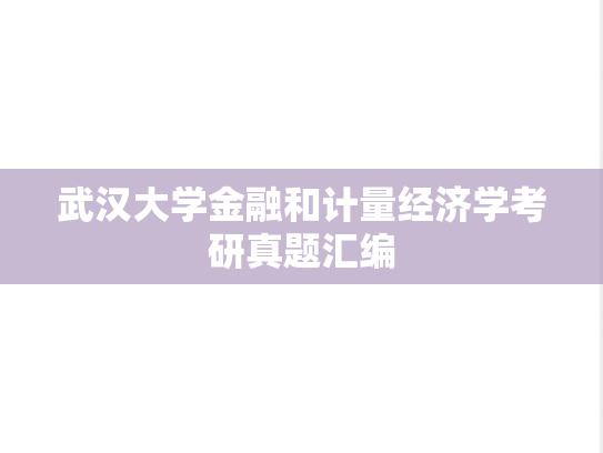 武汉大学金融和计量经济学考研真题汇编