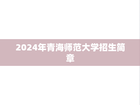 2024年青海师范大学招生简章