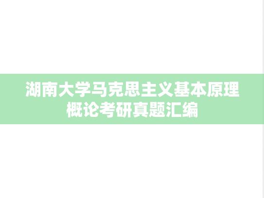 湖南大学马克思主义基本原理概论考研真题汇编