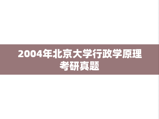 2004年北京大学行政学原理考研真题