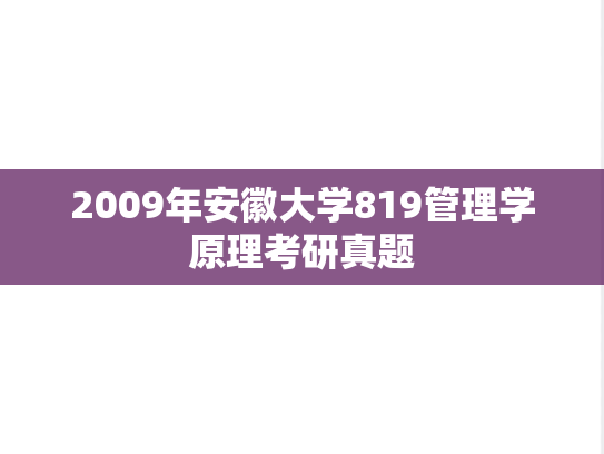 2009年安徽大学819管理学原理考研真题