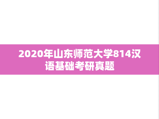 2020年山东师范大学814汉语基础考研真题