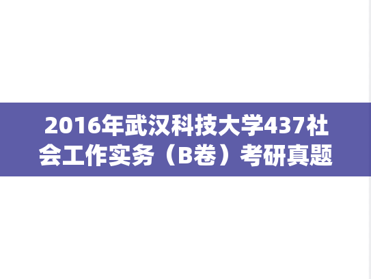 2016年武汉科技大学437社会工作实务（B卷）考研真题.pdf