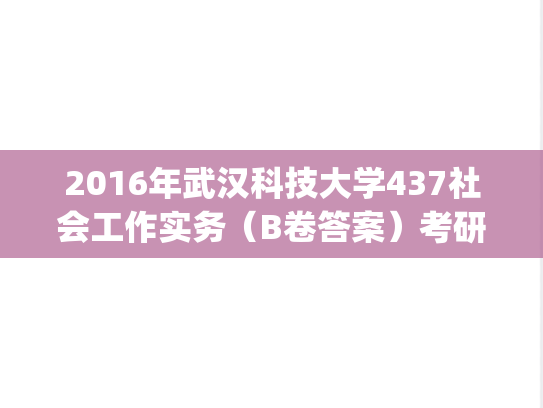 2016年武汉科技大学437社会工作实务（B卷答案）考研真题.pdf