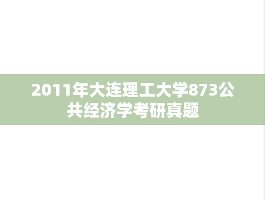 2011年大连理工大学873公共经济学考研真题