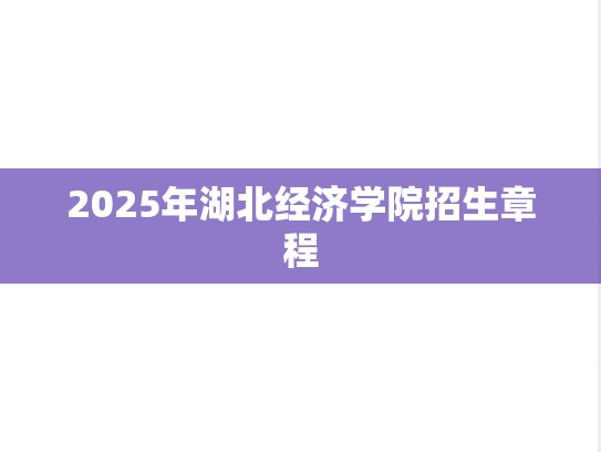 2025年湖北经济学院招生章程