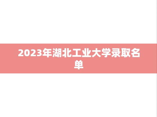 2023年湖北工业大学录取名单