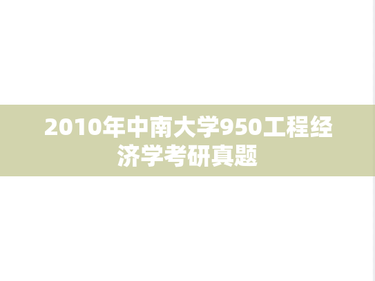 2010年中南大学950工程经济学考研真题