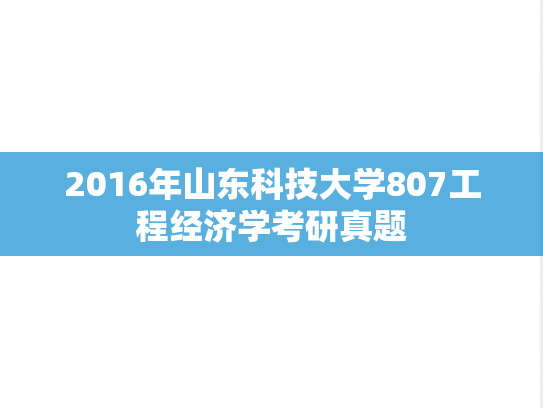 2016年山东科技大学807工程经济学考研真题