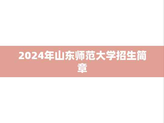 2024年山东师范大学招生简章