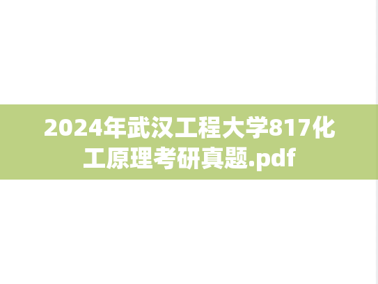 2024年武汉工程大学817化工原理考研真题.pdf